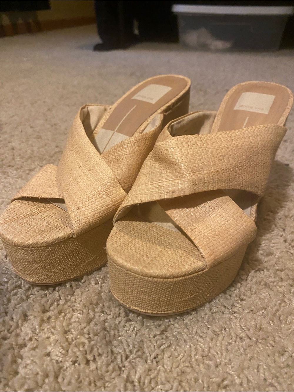 Dolce Vita Natural Tan Woven Platform Mules